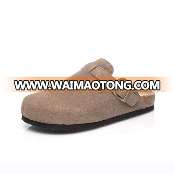 Hot Sale 2018 Wooden Shoes Cow Suede Upper Clogs Cork Footbed Slipper 801